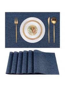 VCVCOO Navy Placemats Set of 6, Washable Vinyl Woven Table Mats, Blue Elegant Wipeable Placemats for Dining Table, 12x18