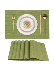 Sage Green Placemats Set of 6 - Heat Resistant Non-Slip Woven Place mats for Dining Table, Washable Wipeable PVC Vinyl T