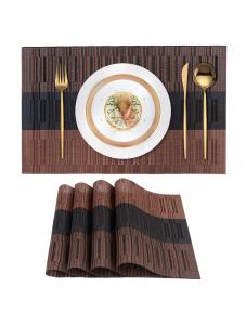 VCVCOO Placemats Set of 4, PVC Washable Non-Slip Dining Place Mats, Heat Resistant Vinyl Woven Table Mats Brown Stripe,1