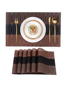 VCVCOO Placemats Set of 6, Wipeable Vinyl Plastic Woven Placemat, Washable Place Mats Durable Kitchen Dining Table Mats 