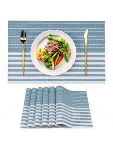 VCVCOO Placemats Set of 6, Easy Clean Washable Wipeable Plastic Placemats, Non-Slip Stain Resistant Striped Table Mats, 