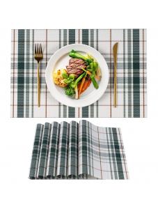 VCVCOO Plaid Placemats Set of 6, Heat Resistant Vinyl Christmas Placemats, Washable Wipeable Plastic Table Mats Green, 1