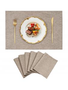 VCVCOO Fabric Placemats Set of 6, Heat Resistant Natural Linen Cloth Placemats Machine Washable Kitchen Dining Table Mat