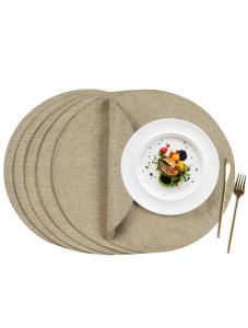 VCVCOO Cloth Placemats Set of 6, Round Farmhouse Thick Linen Fabric Machine Washable Placemats, Easy to Clean Heat Resis