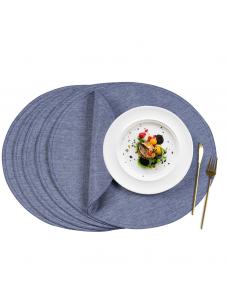 VCVCOO Cloth Placemats Set of 6 Round - Polyesyer Linen Blend Machine Washable Placemats Heat Resistant Dining Table Mat
