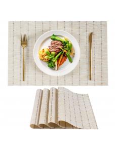 VCVCOO Beige Placemats Set of 4 - Heat Resistant Non-Slip Place Mats for Dining Table, Washable Durable PVC Vinyl Woven 